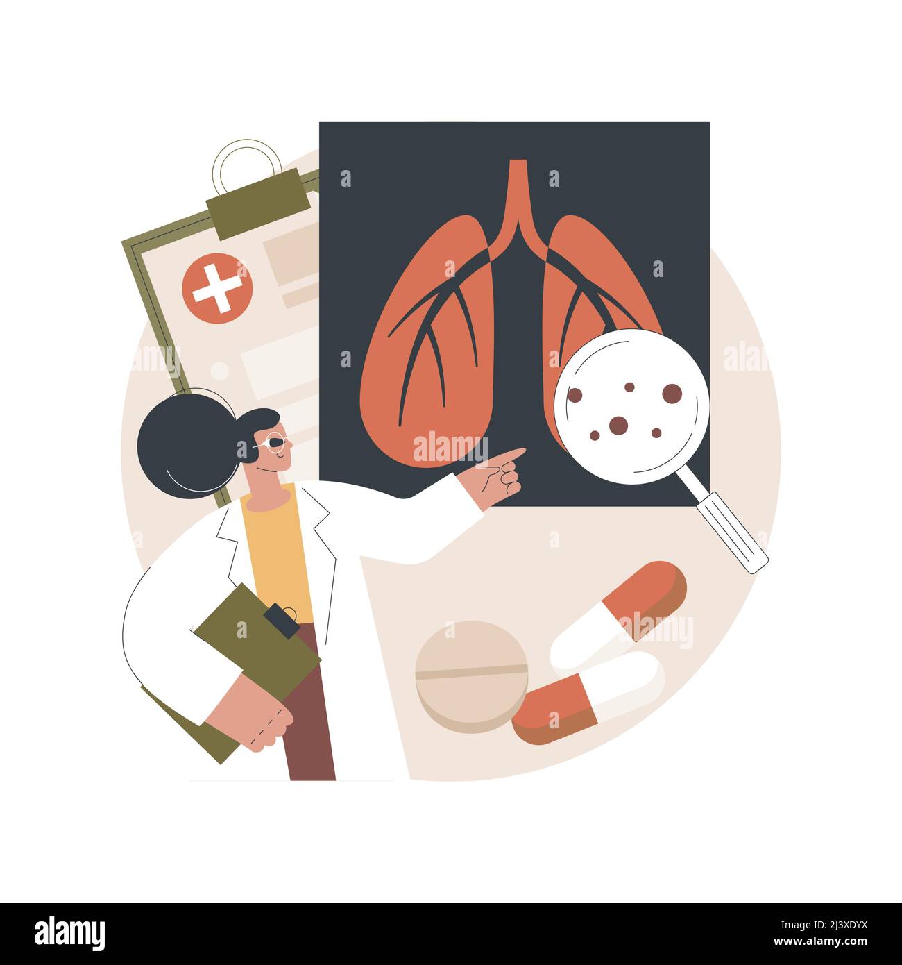 Illustrazione vettoriale astratta delle infezioni respiratorie inferiori. Malattie infettive polmonari, prevenzione della polmonite, sintomi e diagnostica, lowe acuto Illustrazione Vettoriale