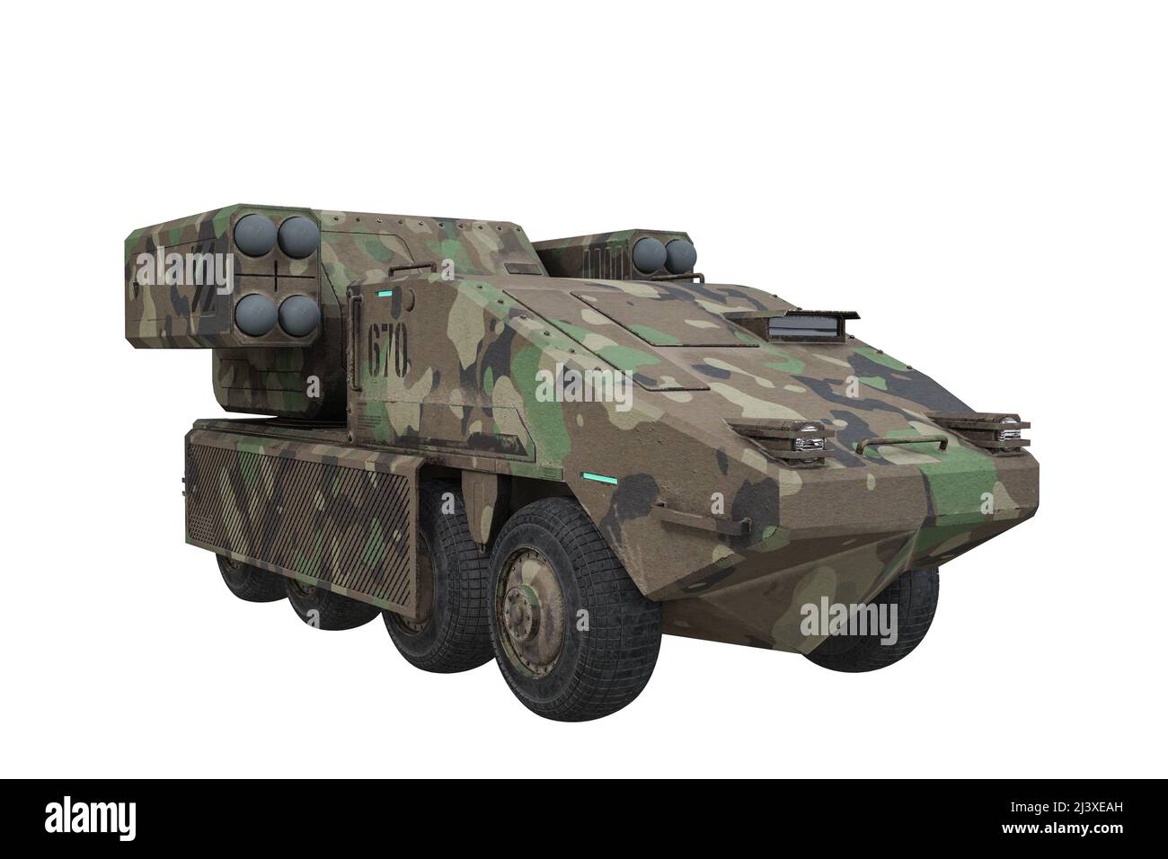 Veicolo lanciamissili militare con verniciatura camouflage. 3D  illustrazione isoallettata su sfondo bianco con tracciato di ritaglio Foto  stock - Alamy