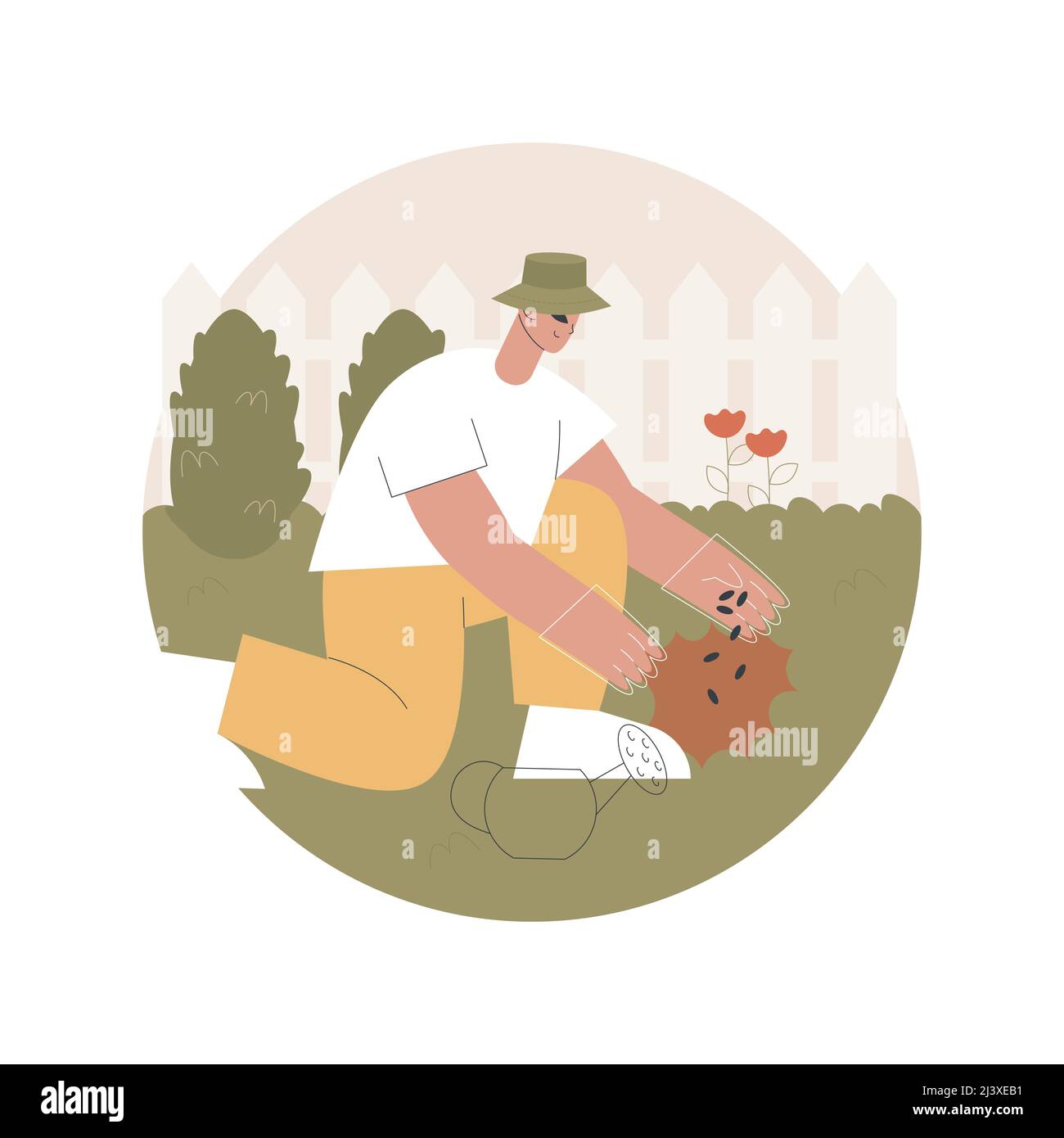 Illustrazione vettoriale del concetto astratto di riparazione del prato. Servizio di ristrutturazione, rimuovere paglia e muschio, prato senza erbacce, compattazione del suolo, zona radice, semi di erba, Illustrazione Vettoriale