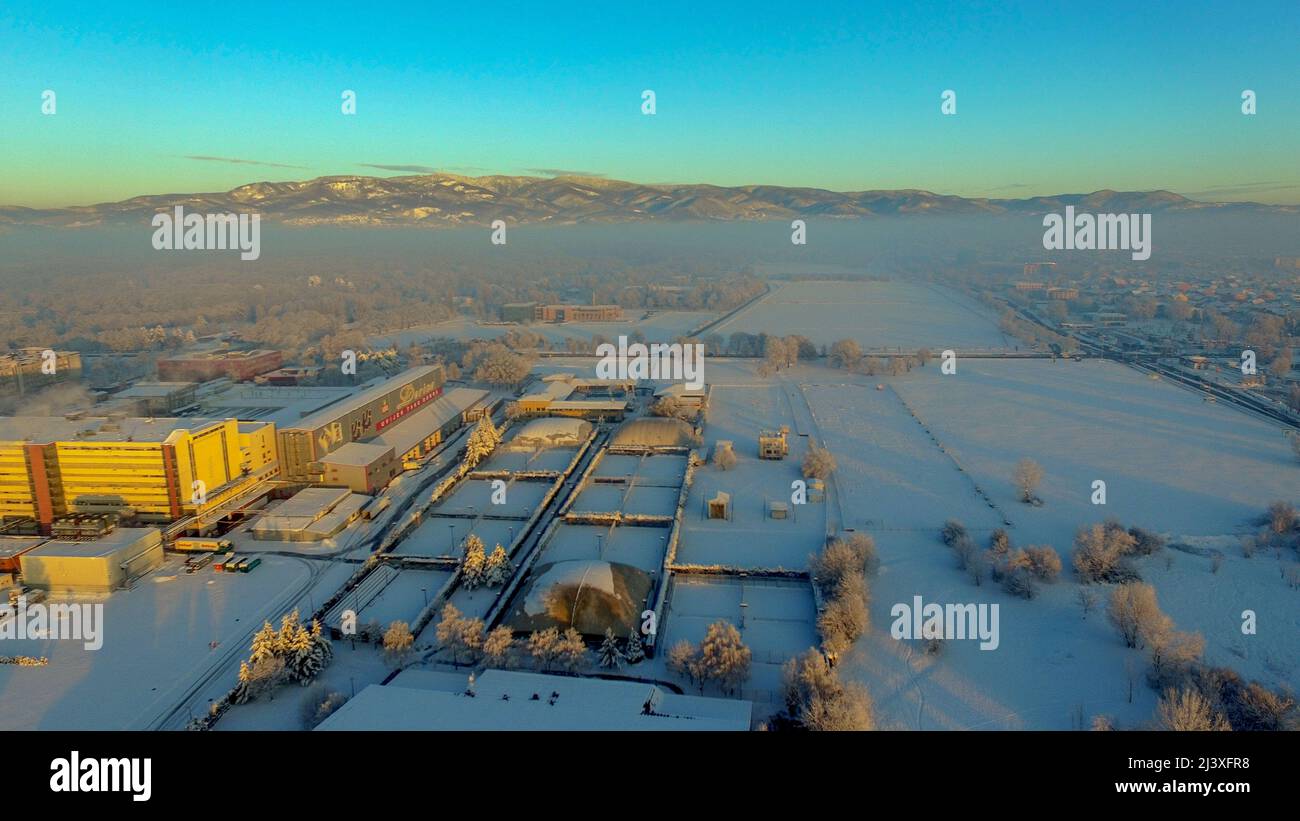 Vista aerea della zona coperta di neve, Zagabria, Croazia Foto Stock