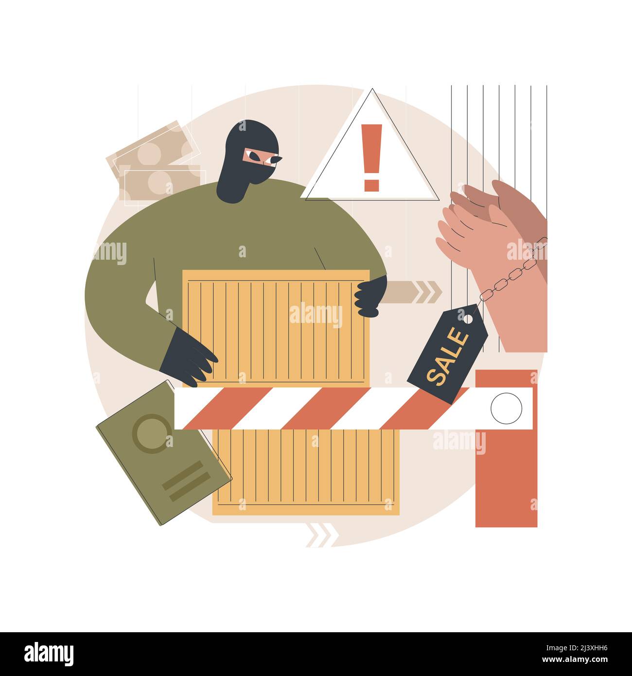 Illustrazione vettoriale del concetto astratto di contrabbando. Trasporto di merci illegali, traffico di persone, trasferimento illecito, immigrazione con documenti falsi, c Illustrazione Vettoriale