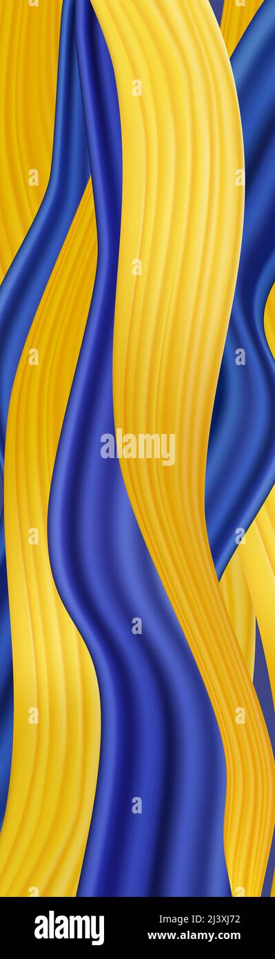 Astratto sfondo curva giallo chiaro e blu. Telo di seta verticale Illustrazione Vettoriale