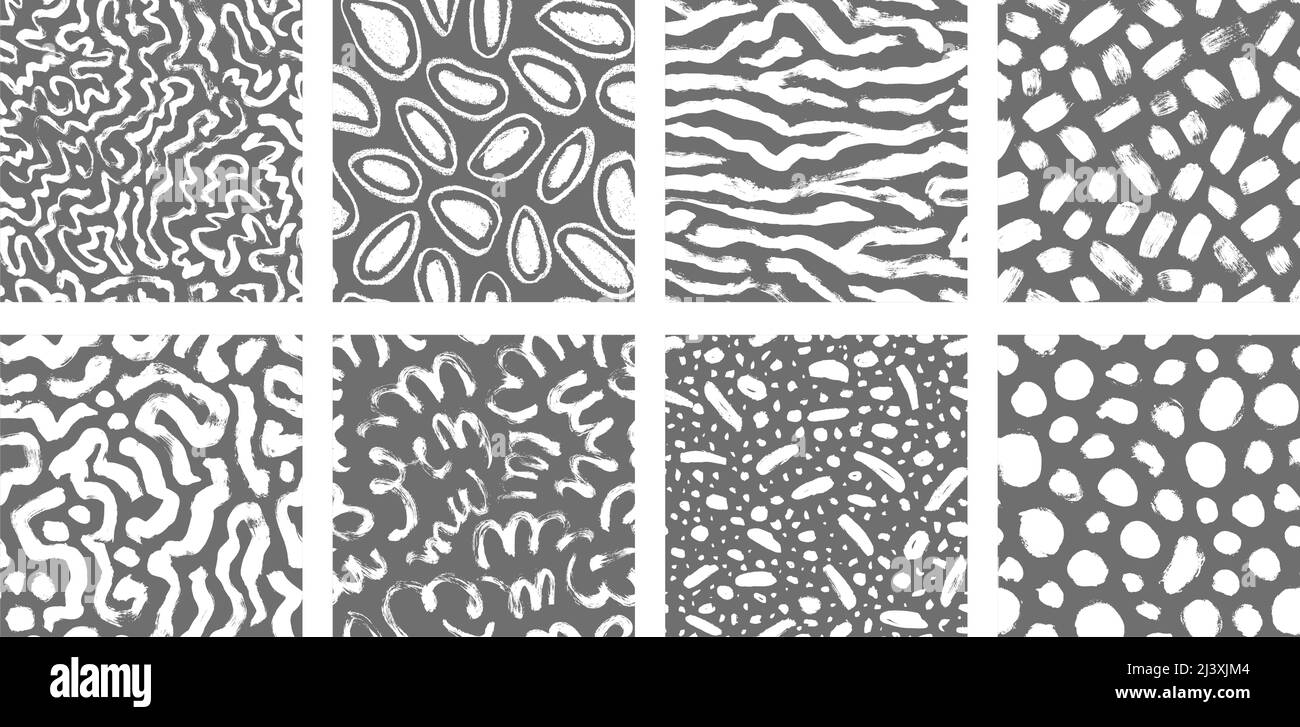 Set di disegni organici senza giunture disegnati a mano. Illustrazione Vettoriale