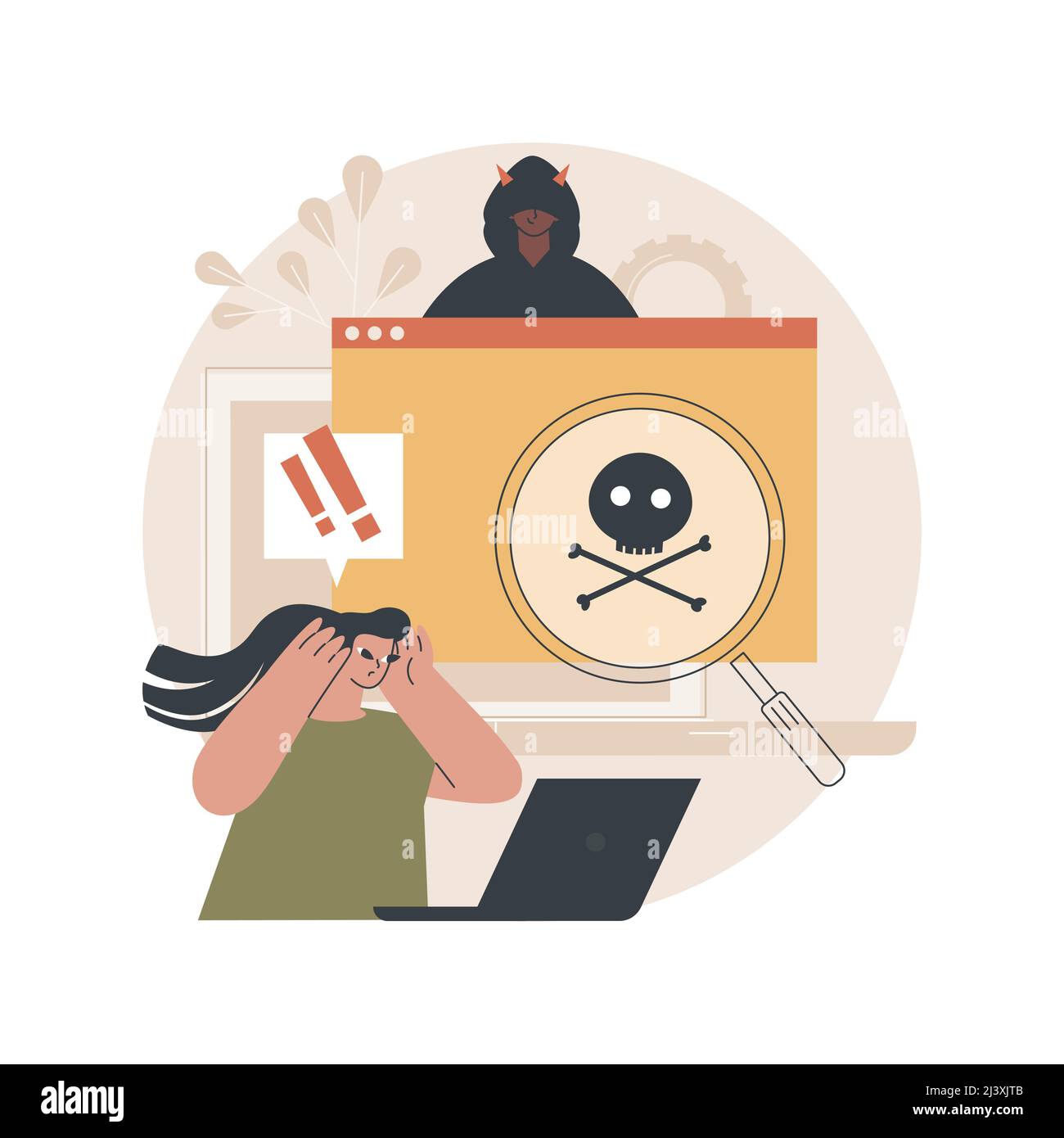 Illustrazione vettoriale del concetto astratto di malware. Software dannoso, virus informatici, programmi malware, sviluppo di spyware, protezione antivirus online e. Illustrazione Vettoriale