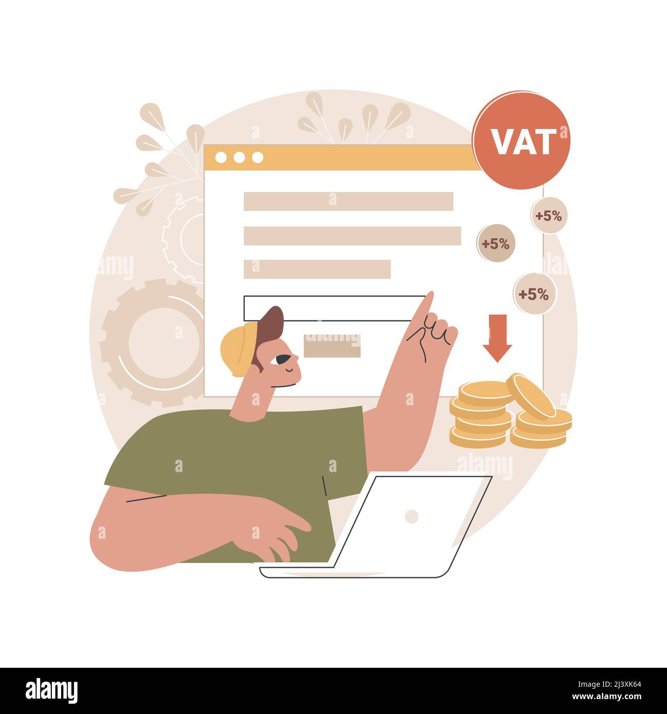 Illustrazione vettoriale del concetto astratto del sistema IVA a valore aggiunto. Convalida del numero di partita IVA, controllo fiscale globale, sistema fiscale sui consumi, valore aggiunto, reta Illustrazione Vettoriale