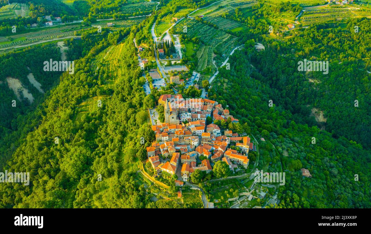 Vista aerea della città Groznjan, Istra, Croazia Foto Stock