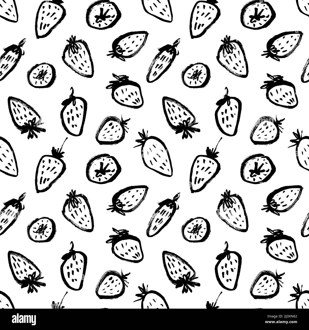 Spazzola nera disegnata a mano con motivo a fragola senza cuciture Illustrazione Vettoriale