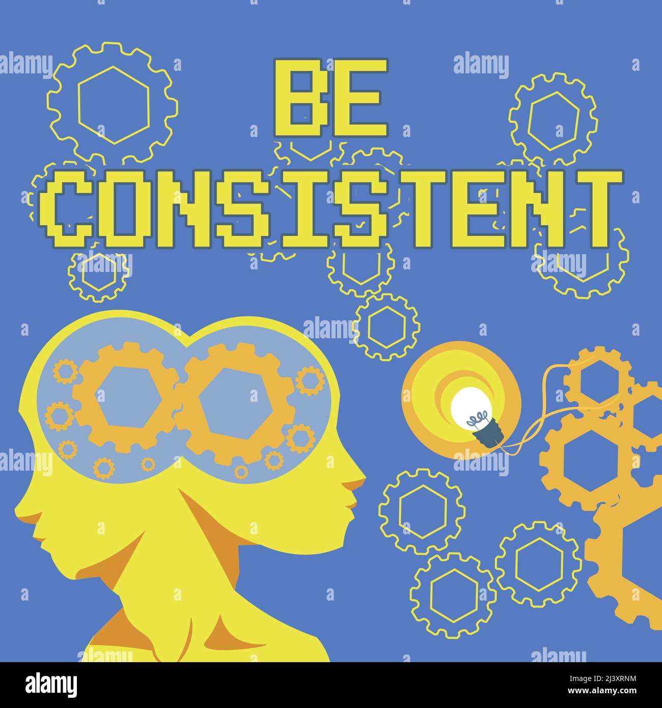La visualizzazione concettuale sia coerente. Business showcase uniforme azienda persistente inalterabile anche immutabile Rapport due teste con ruote dentate che mostrano la tecnologia Foto Stock