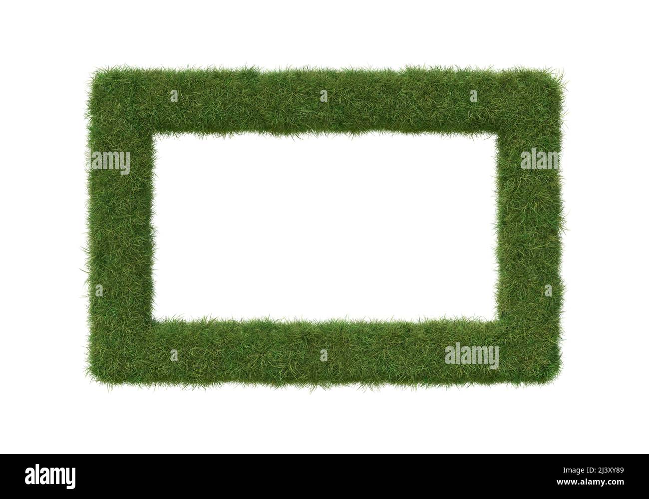 Cornice rettangolare in erba, isolata su bianco. Immagine 3D Foto Stock