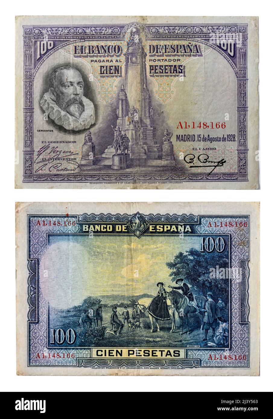 Peseta spagnola - 100 peseta a partire dal 1928. Foto Stock