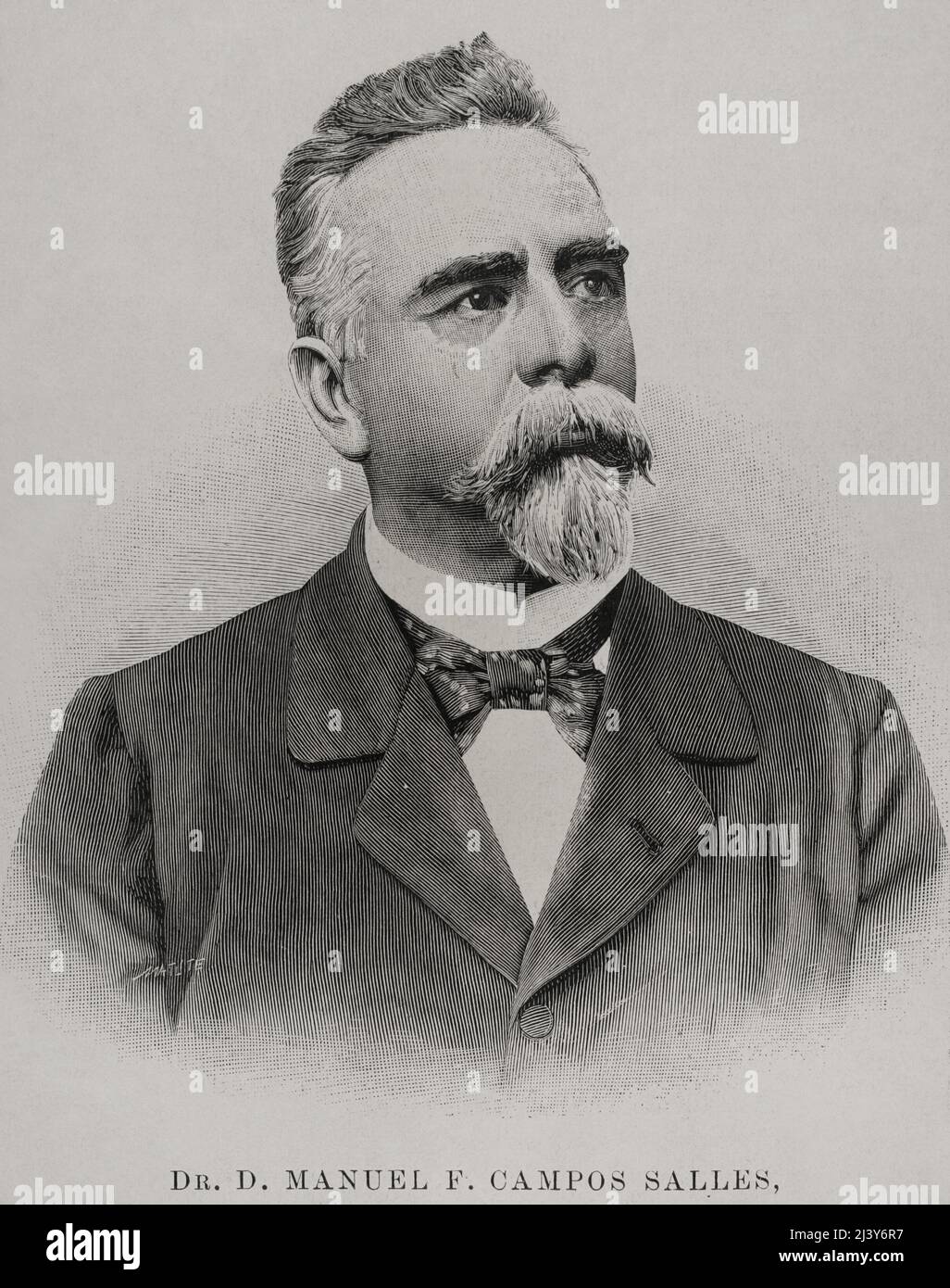 Manuel Ferraz de Campos Sales (1841-1913). Politico brasiliano. Presidente del Brasile (1898-1902). Verticale. Incisione di Matute.la Ilustración Española y americana, 1898. Foto Stock