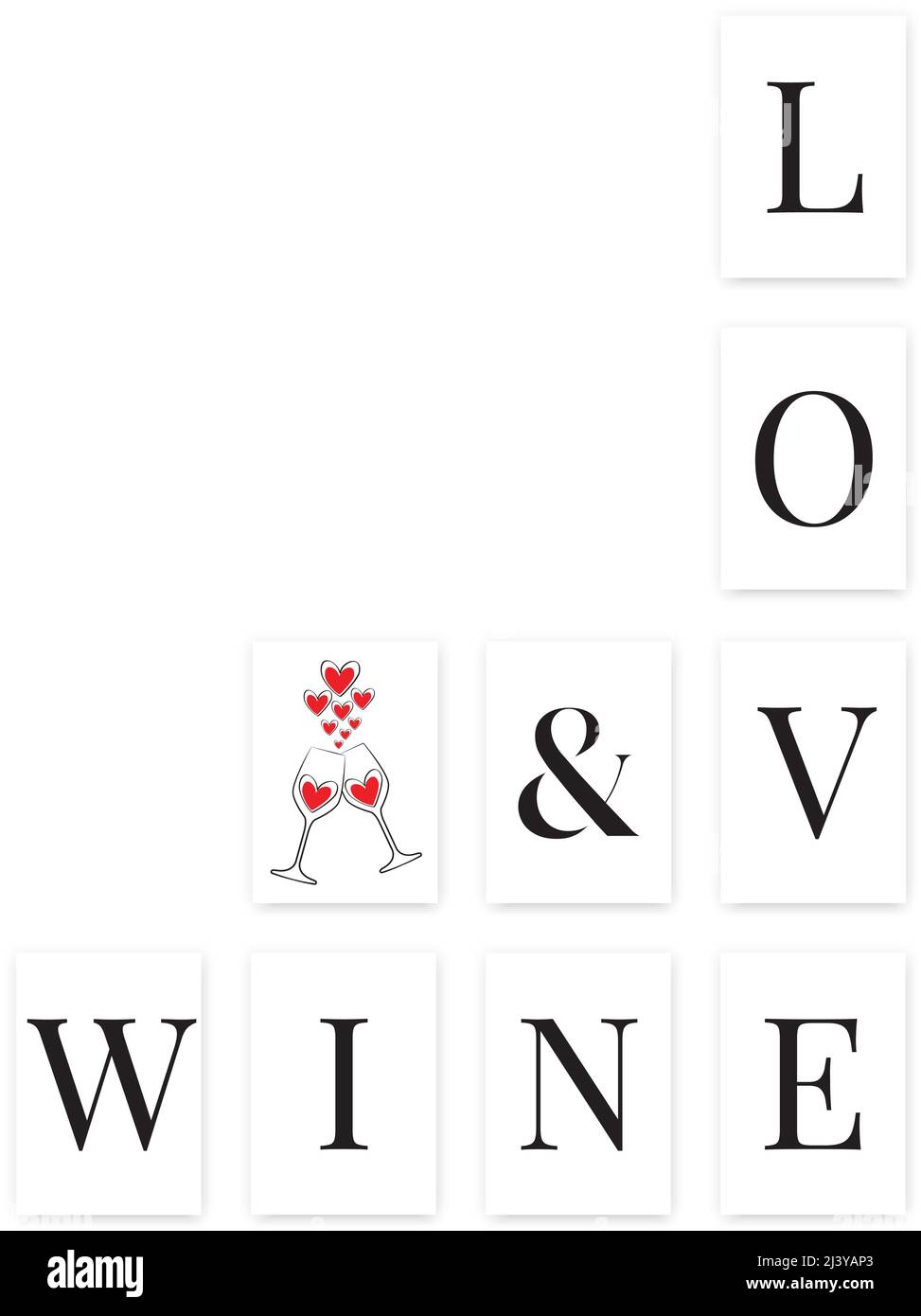 Amore e vino, vettore. Wall art, A4. Design minimalista scandinavo, vettoriale. Disegno stampabile della parete. Illustrazione Vettoriale