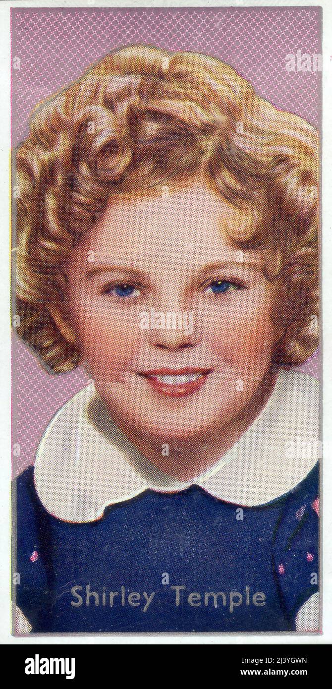Carta tabacco da collezione raffigurante la star del film per bambini Shirley Temple emessa da Carreras Ltd. Nel 1936 come parte di una serie intitolata Film Stars. Foto Stock