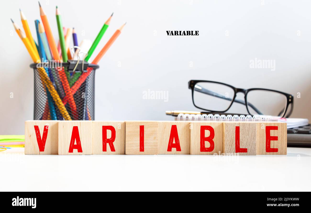 Parola VARIABILE fatta con blocchi di costruzione. Foto Stock