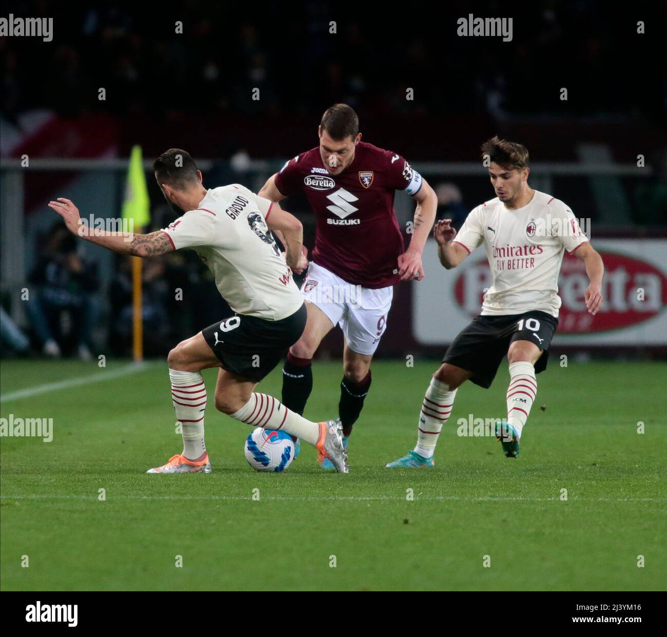 Torino, Italia. 10th Apr 2022. Andrea Belotti del Torino FC durante il campionato italiano Serie A football match tra Torino FC e AC Milano il 10 aprile 2022 allo Stadio Olimpico Grande Torino a Torino - Photo Nderim Kaceli/DPPI Credit: DPPI Media/Alamy Live News Foto Stock