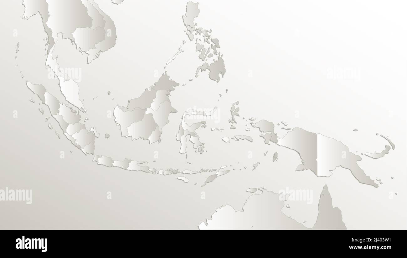Mappa Indonesia, singole regioni, carta da cartolina 3D naturale, vuota Foto Stock