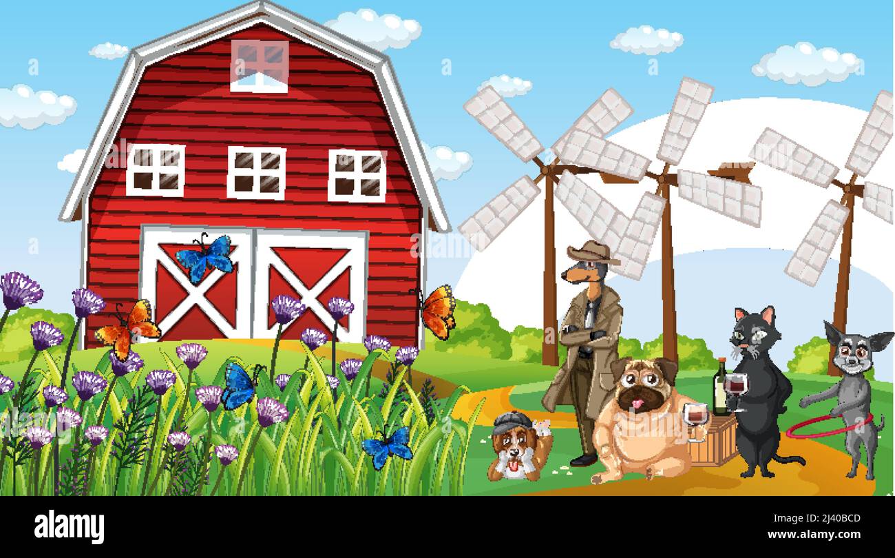 Insieme di animali domestici diversi in illustrazione fattoria Illustrazione Vettoriale