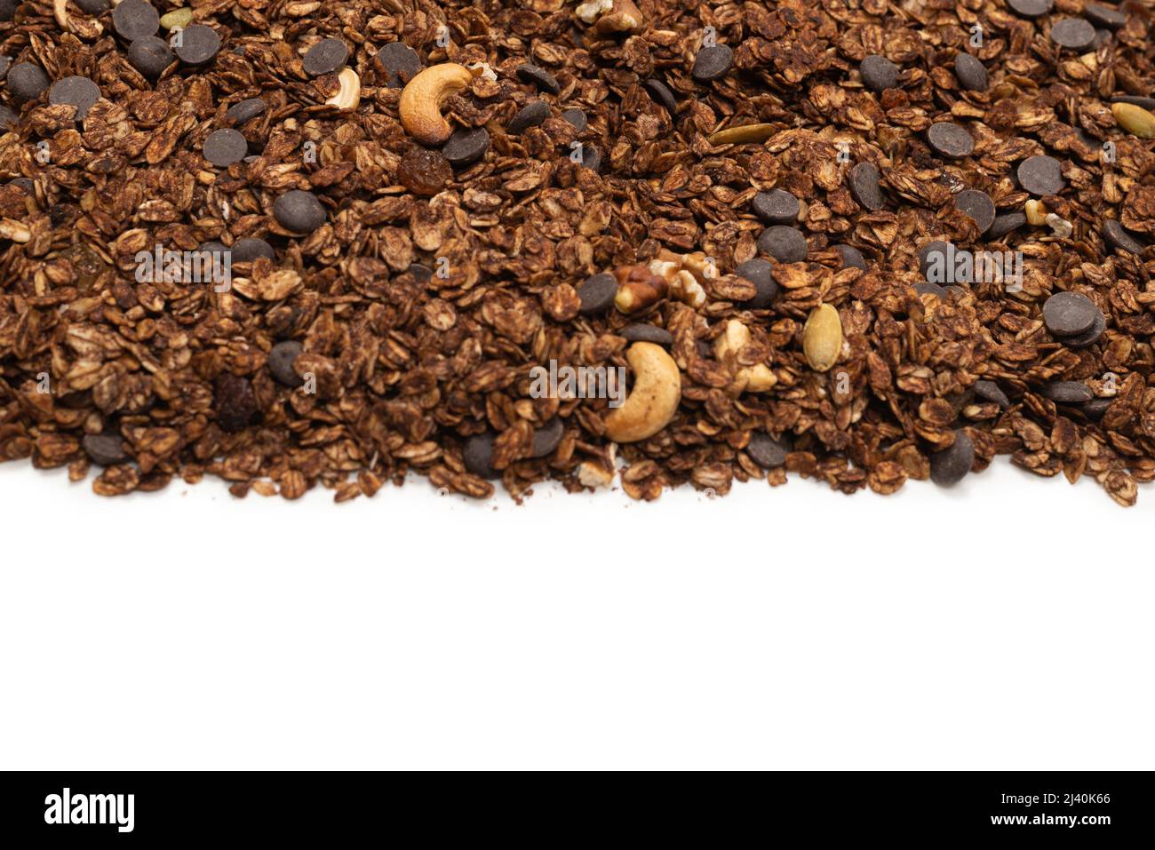 Cereali al cioccolato con fondo a nocciole. Vista dall'alto. Foto Stock