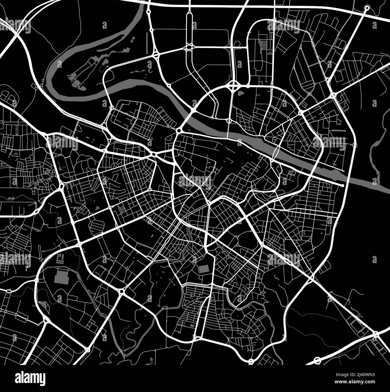 Mappa della città urbana di Saragozza. Illustrazione vettoriale, cartellone grafico in scala di grigi della mappa di Saragozza. Immagine della mappa stradale con strade, vista dell'area metropolitana della città. Illustrazione Vettoriale