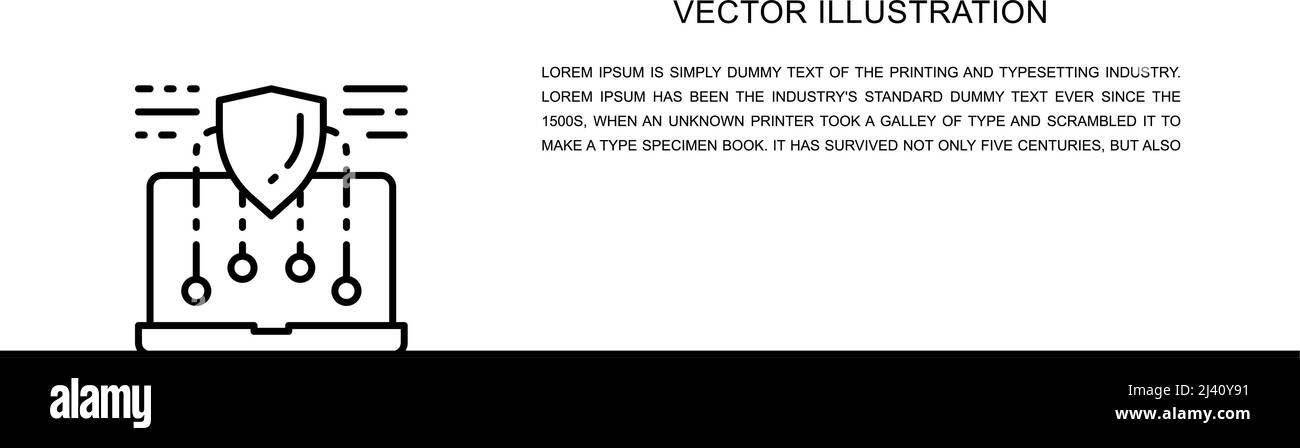 Laptop di sicurezza vettoriale, icona di una linea di protezione Web. Illustrazione continua su una riga. Illustrazione Vettoriale