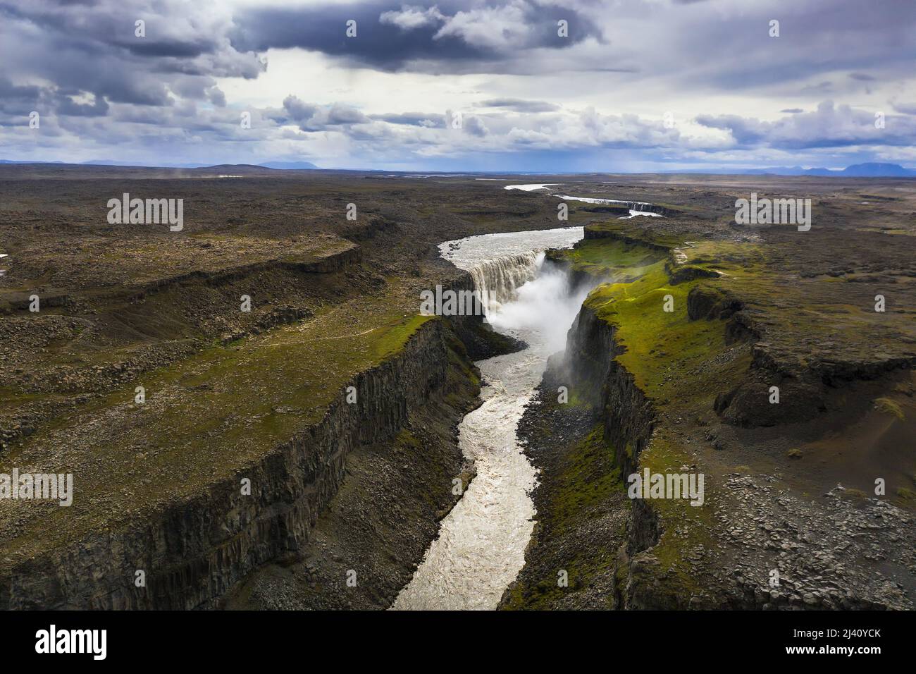 Veduta aerea della cascata di Dettifoss in Islanda Foto Stock
