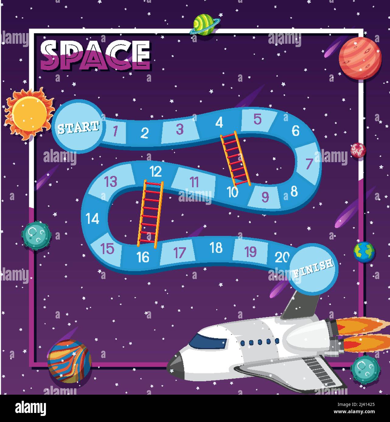 Modello di gioco con illustrazione di sfondo del tema dello spazio Illustrazione Vettoriale