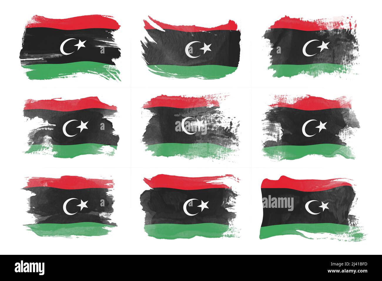 Colpo di bandiera libica, bandiera nazionale su sfondo bianco Foto Stock