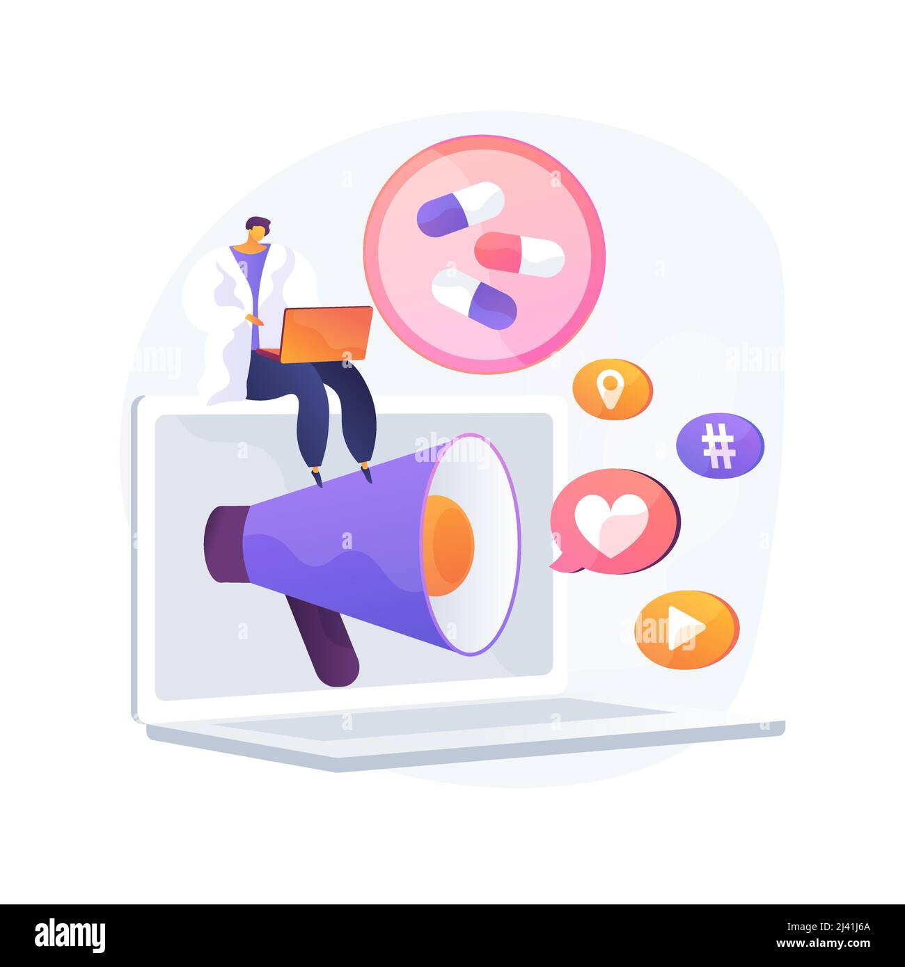 Illustrazione vettoriale del concetto astratto di marketing farmaceutico. Agenzia digitale farmaceutica, strategia di marketing della medicina, pubblicità della droga, medico Illustrazione Vettoriale