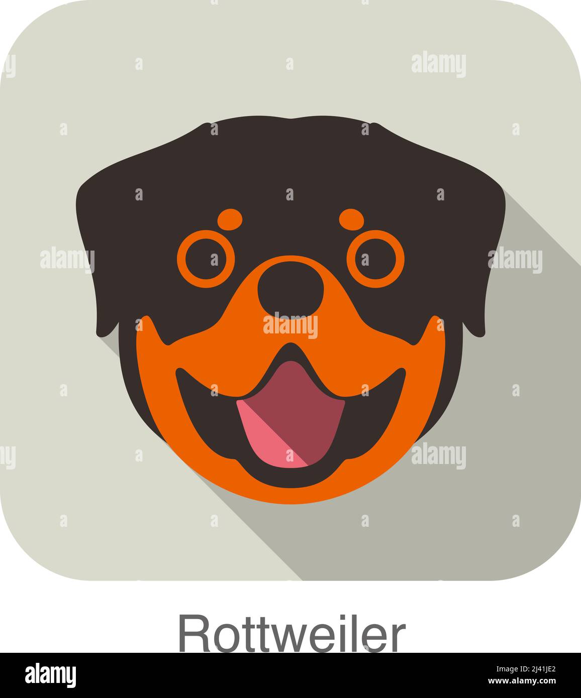 Rottweiler dog face cartoon piatto design icona Illustrazione Vettoriale