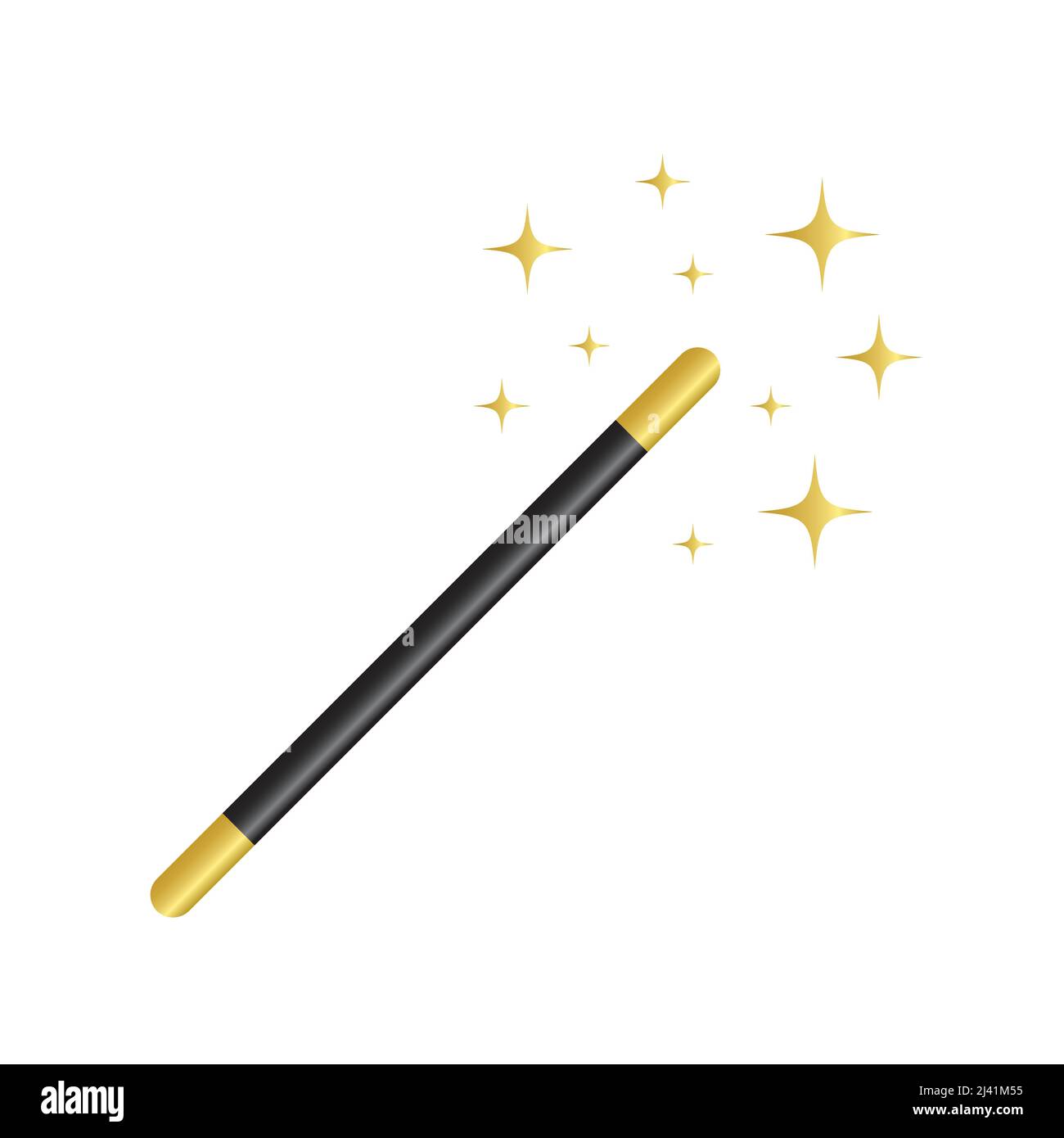 bacchetta magica con glitter dorata isolata su sfondo bianco Illustrazione Vettoriale