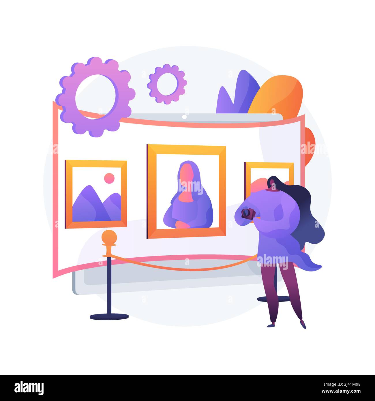 Virtual gallery tour concetto astratto illustrazione vettoriale. Tour gratuito della galleria virtuale, opera d'arte, esperienza di esposizione online, distanza sociale, arte Illustrazione Vettoriale