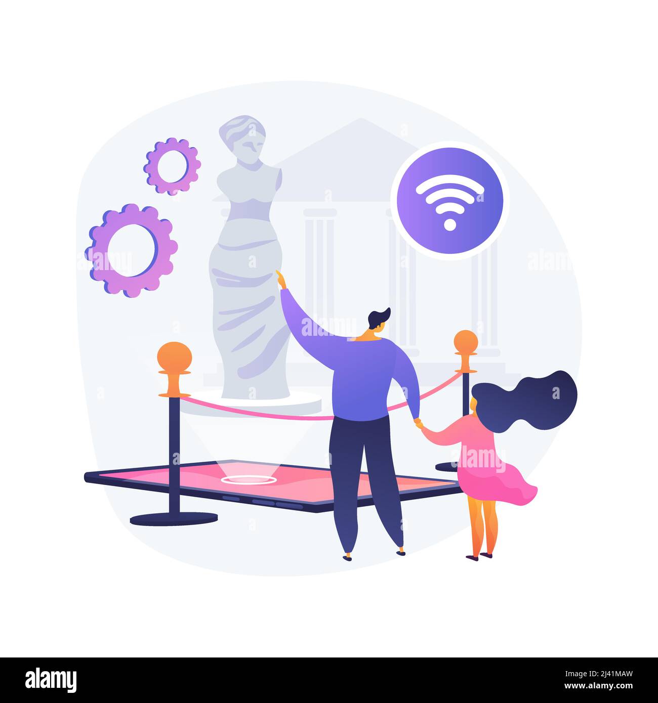 Online museo tour astratto concetto di illustrazione vettoriale. Tour gratuito della galleria virtuale, mostra online, distanza sociale, soggiorno a casa, arte terapia, leasu Illustrazione Vettoriale