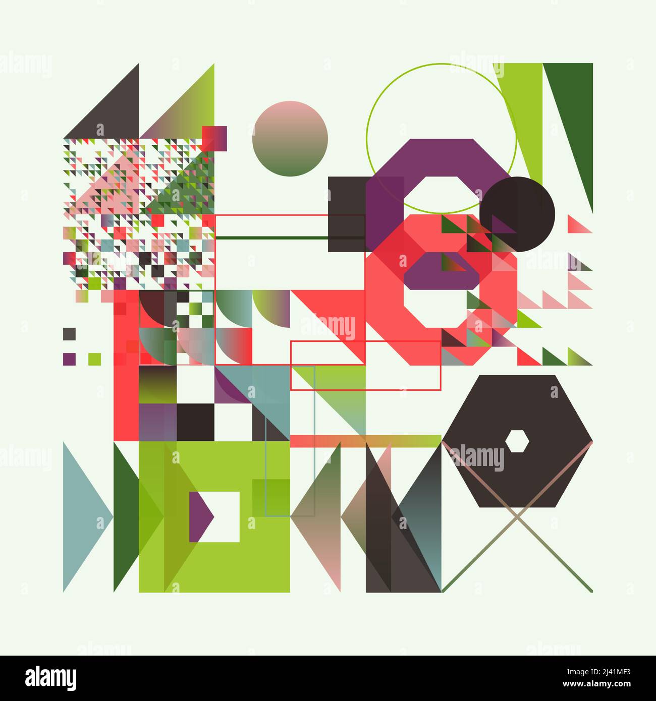 Disegno vettoriale astratto geometrico realizzato con varie forme geometriche ed elementi. Grafica digitale per poster, copertina, arte, presentazione Illustrazione Vettoriale