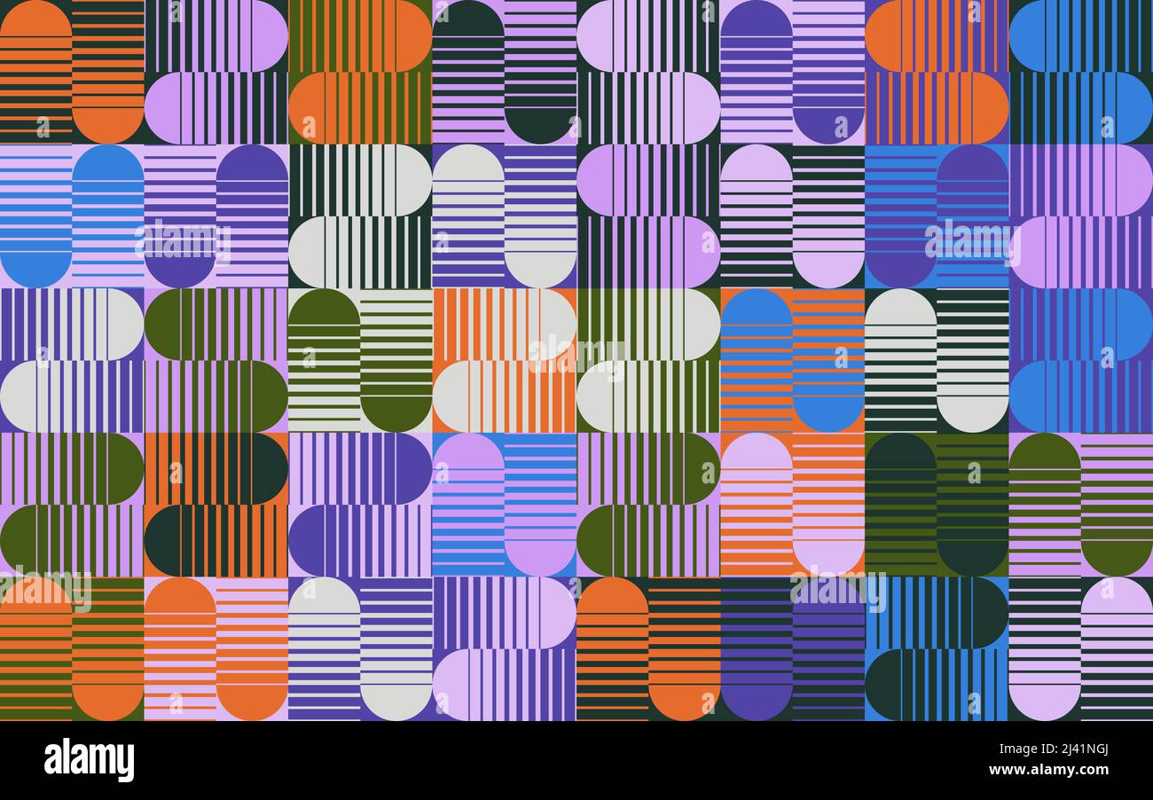 Grafica vettoriale astratta senza giunture realizzata con elementi e forme geometriche ripetitive. Grafica geometrica per poster, copertina, arte, presentazione Illustrazione Vettoriale