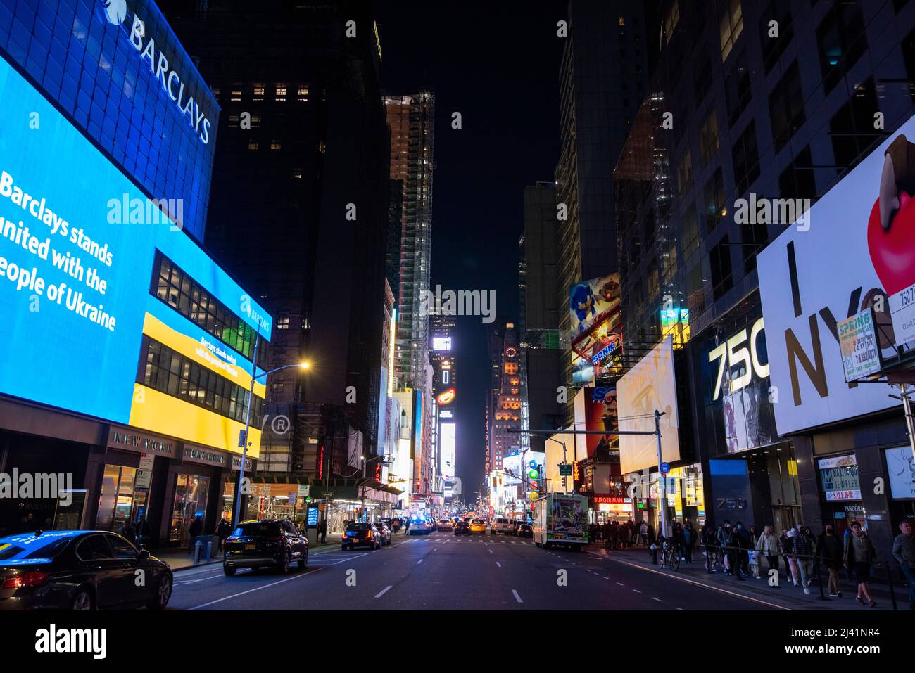 Notte a Times Square, Midtown Manhattan New York USA Foto Stock
