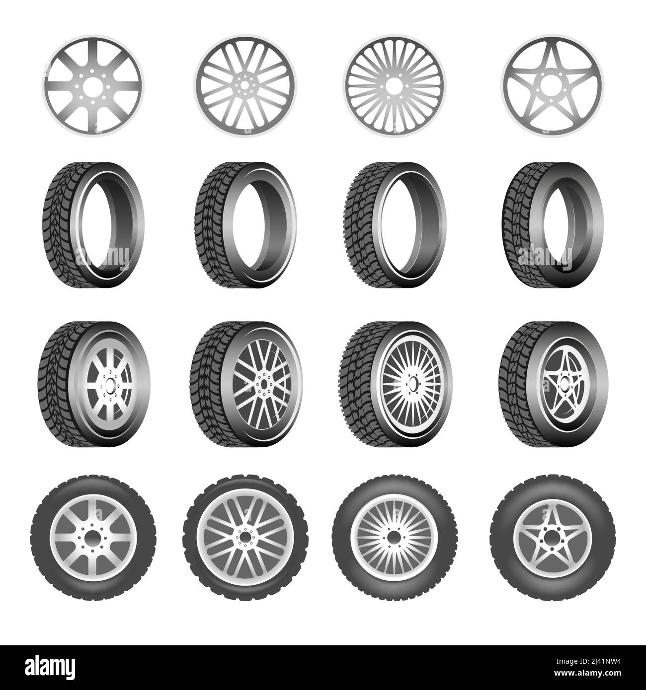 Pneumatici in gomma dischi in alluminio Illustrazione Vettoriale