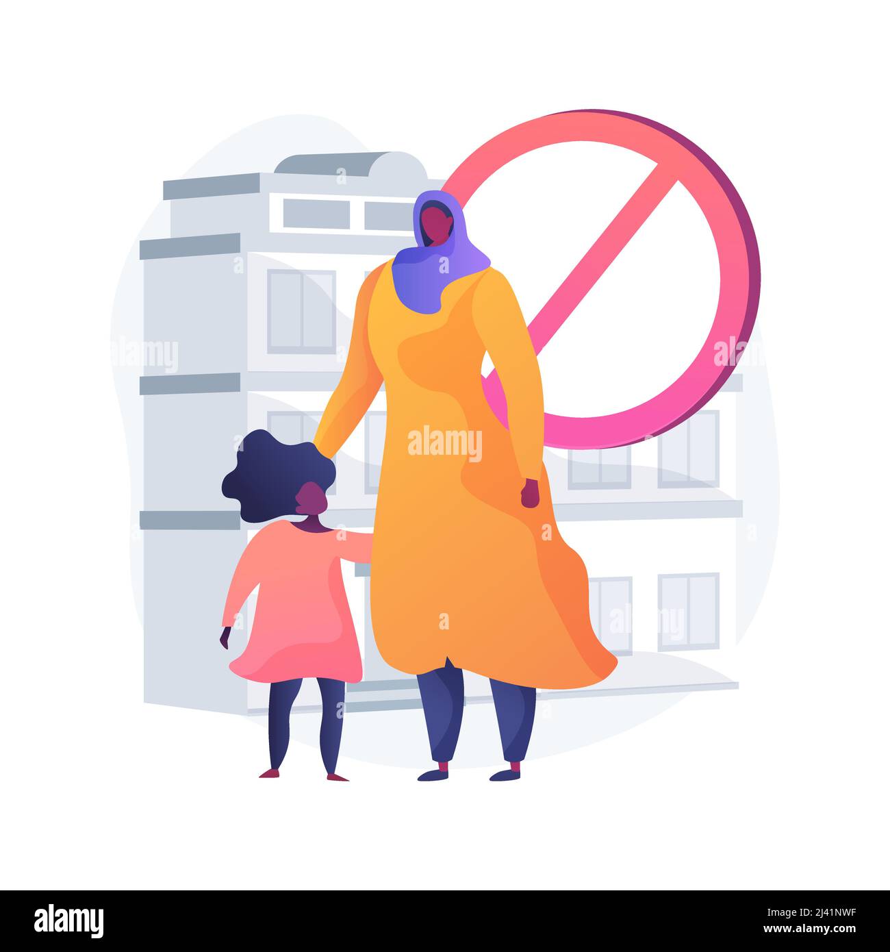 Discriminazione razziale concetto astratto illustrazione vettoriale. Rifugiati, violazione dei diritti civili, immigrazione, colore della pelle, protezione dei bambini, disco di religione Illustrazione Vettoriale