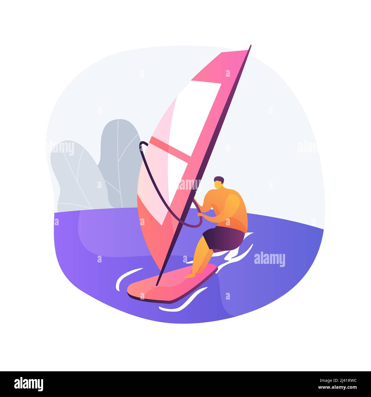 Windsurf concetto astratto illustrazione vettoriale. Sport acquatici, stile di vita estremo, avventura in mare, kite surf, onde oceaniche, vacanza al mare, vela Illustrazione Vettoriale