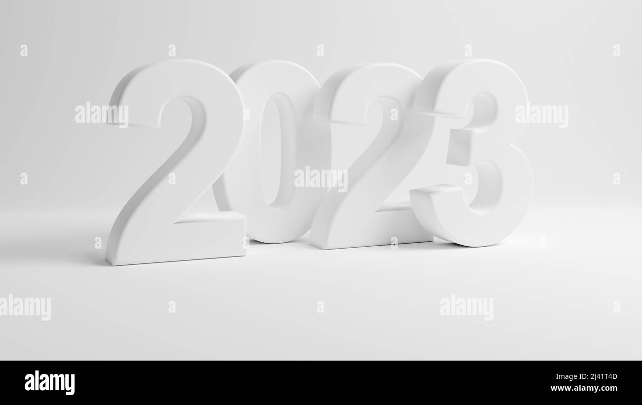 L'anno 2023 su sfondo bianco. 3D rendering. Foto Stock