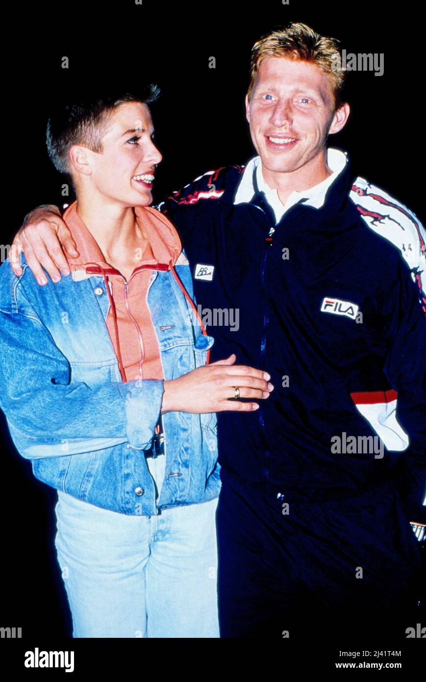 Boris Becker, deutscher Tennisspieler, mit Freundin Karen Schultz, Deutschland um 1989. Foto Stock