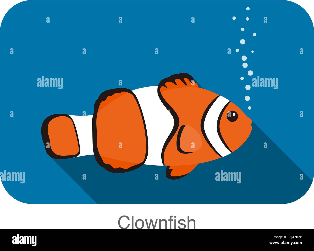 Cartoon carino Clownfish flat icona vettore di design Illustrazione Vettoriale