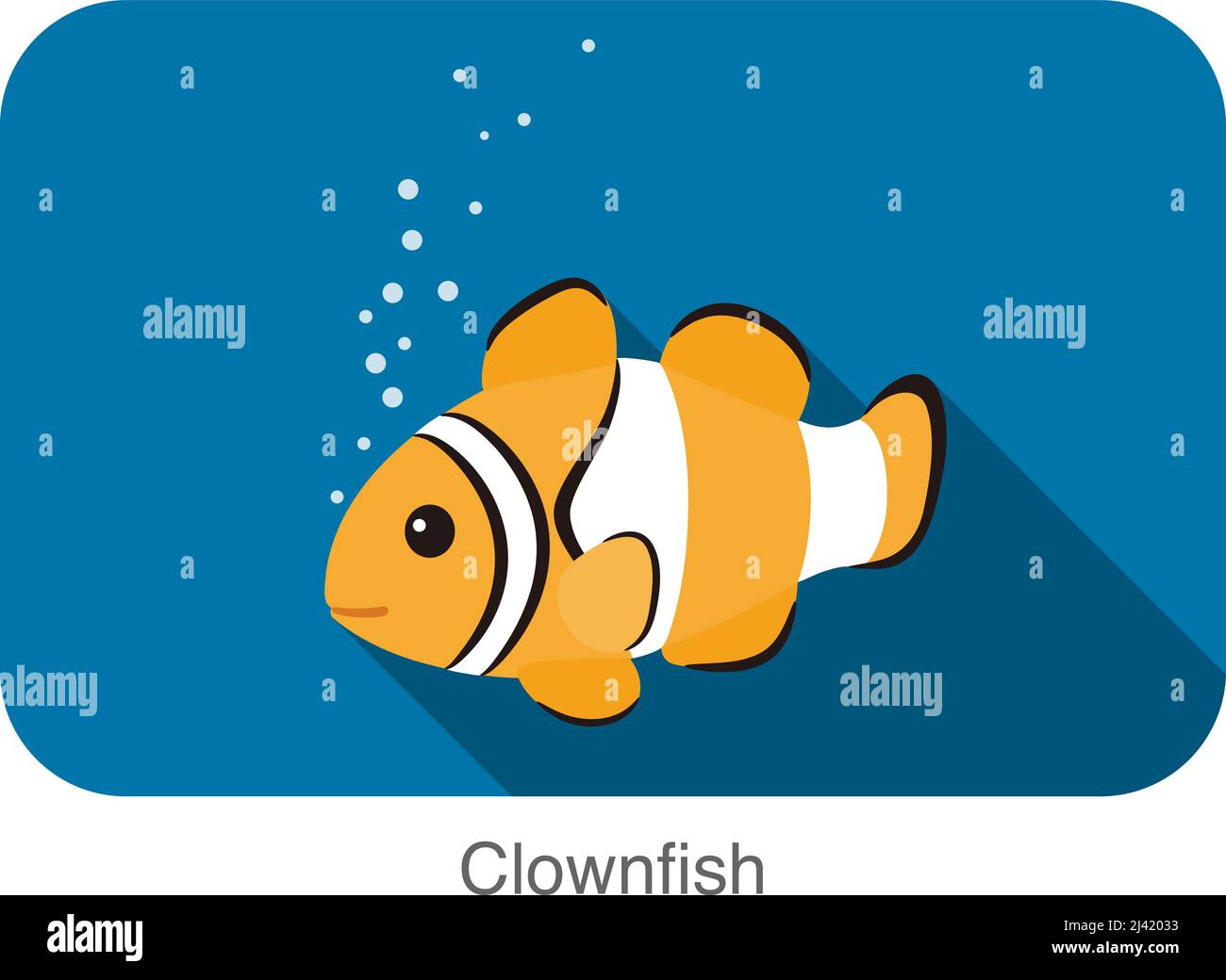Cartoon carino Clownfish flat icona vettore di design Illustrazione Vettoriale