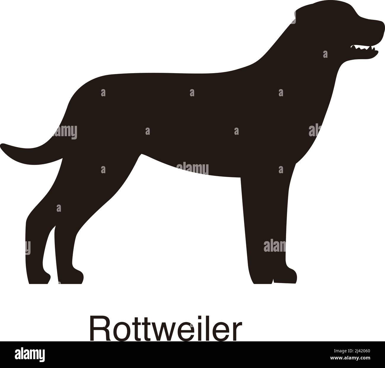 Rottweiler cane silhouette, vista laterale, illustrazione vettoriale Illustrazione Vettoriale