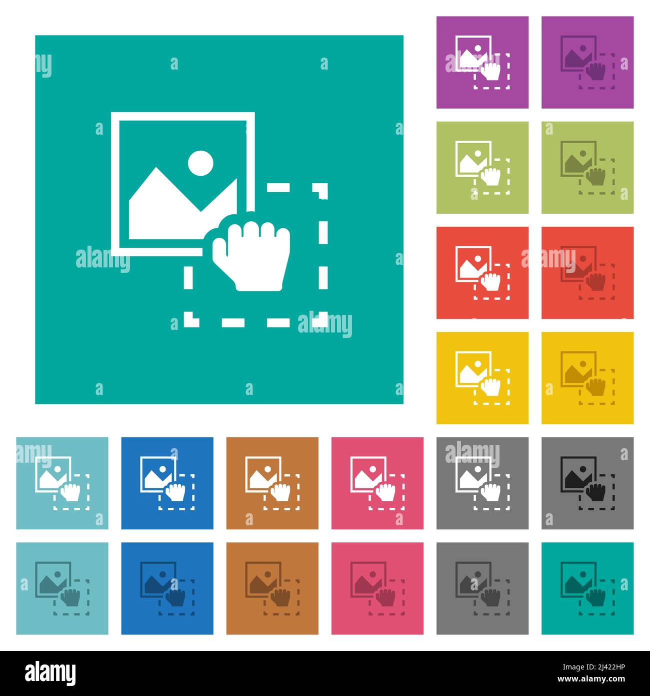 Cattura immagine per caricare icone piatte multicolore su sfondi quadrati. Sono incluse le variazioni delle icone bianche e scure per gli effetti del passaggio del mouse o attivi. Illustrazione Vettoriale