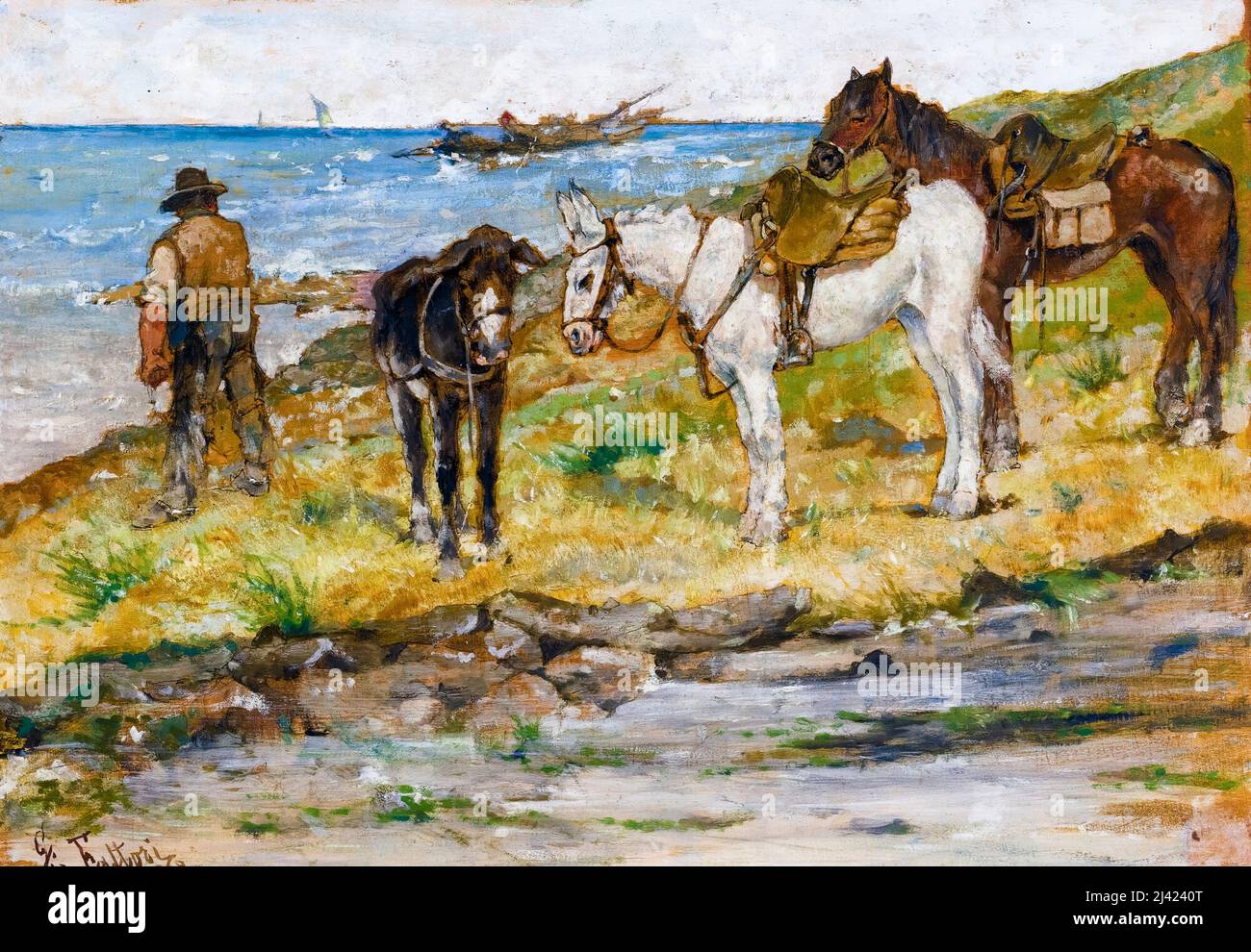 Giovanni fattori, Paesaggio con cavalli, dipinto 1899 Foto Stock