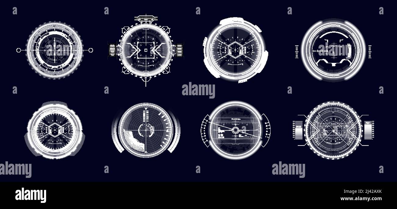 Sistema di puntamento Sniper Scope Hi-tech. Tecnologia militare obiettivo ottico Illustrazione Vettoriale