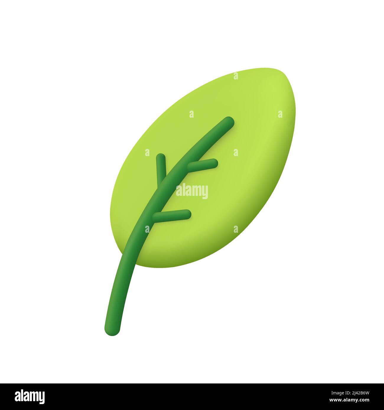 Foglia di albero e pianta. Concetto di ecologia, bio e prodotti naturali. 3d icona vettore. Stile minimal cartoon. Illustrazione Vettoriale