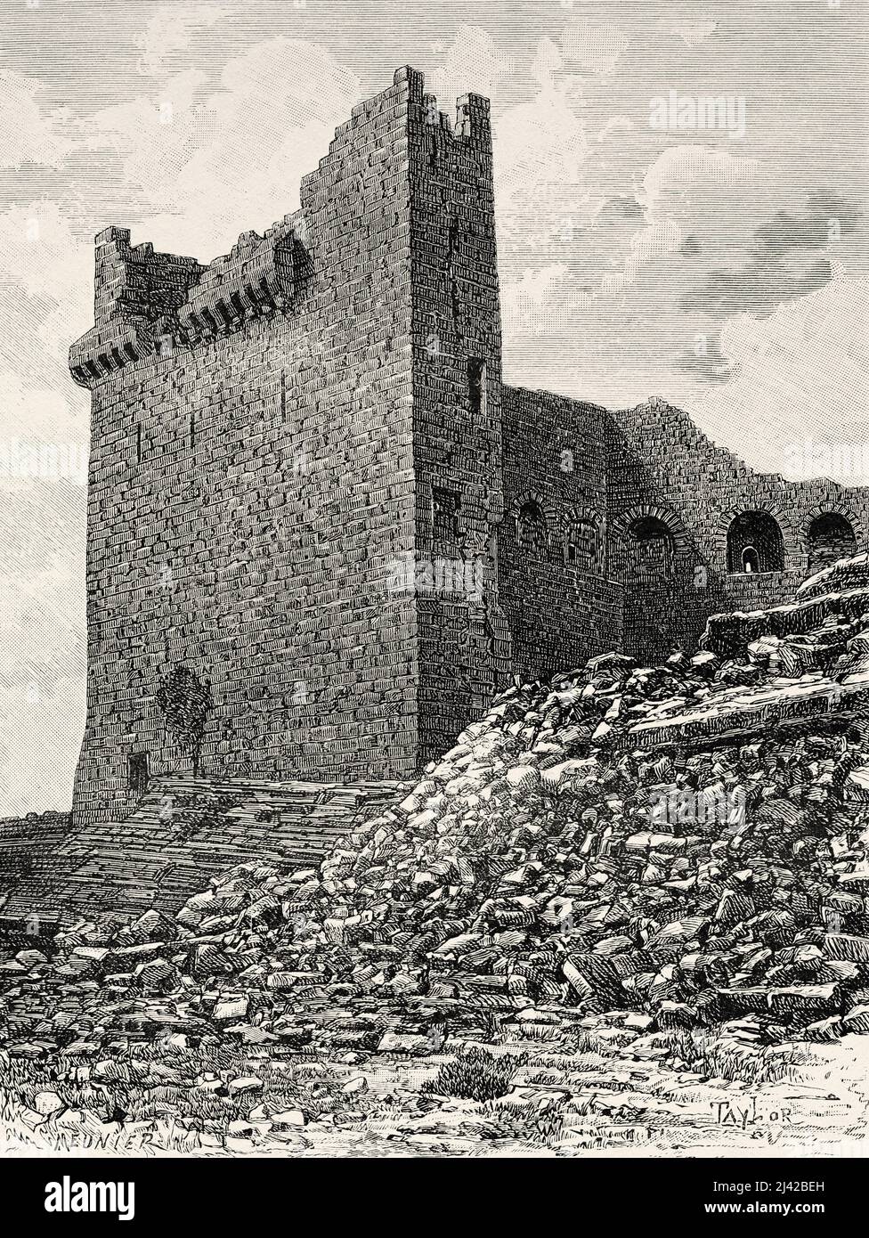 Crusader Kerak Fort, Giordania, Medio Oriente, Oriente. Siria di Charles Louis Lortet (1836-1909) le Tour du Monde 1882 Foto Stock