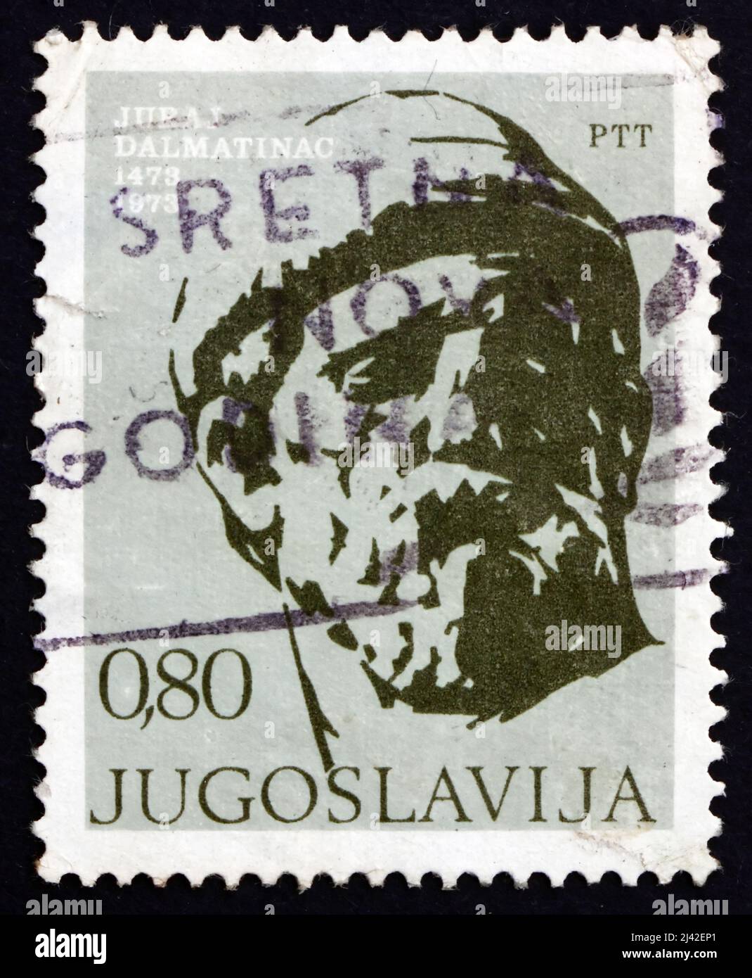 JUGOSLAVIA - CIRCA 1973: Un francobollo stampato in Jugoslavia mostra Juraj Dalmatinac, scultore medievale e architetto della Dalmazia, Giorgio da Sebenico, Foto Stock