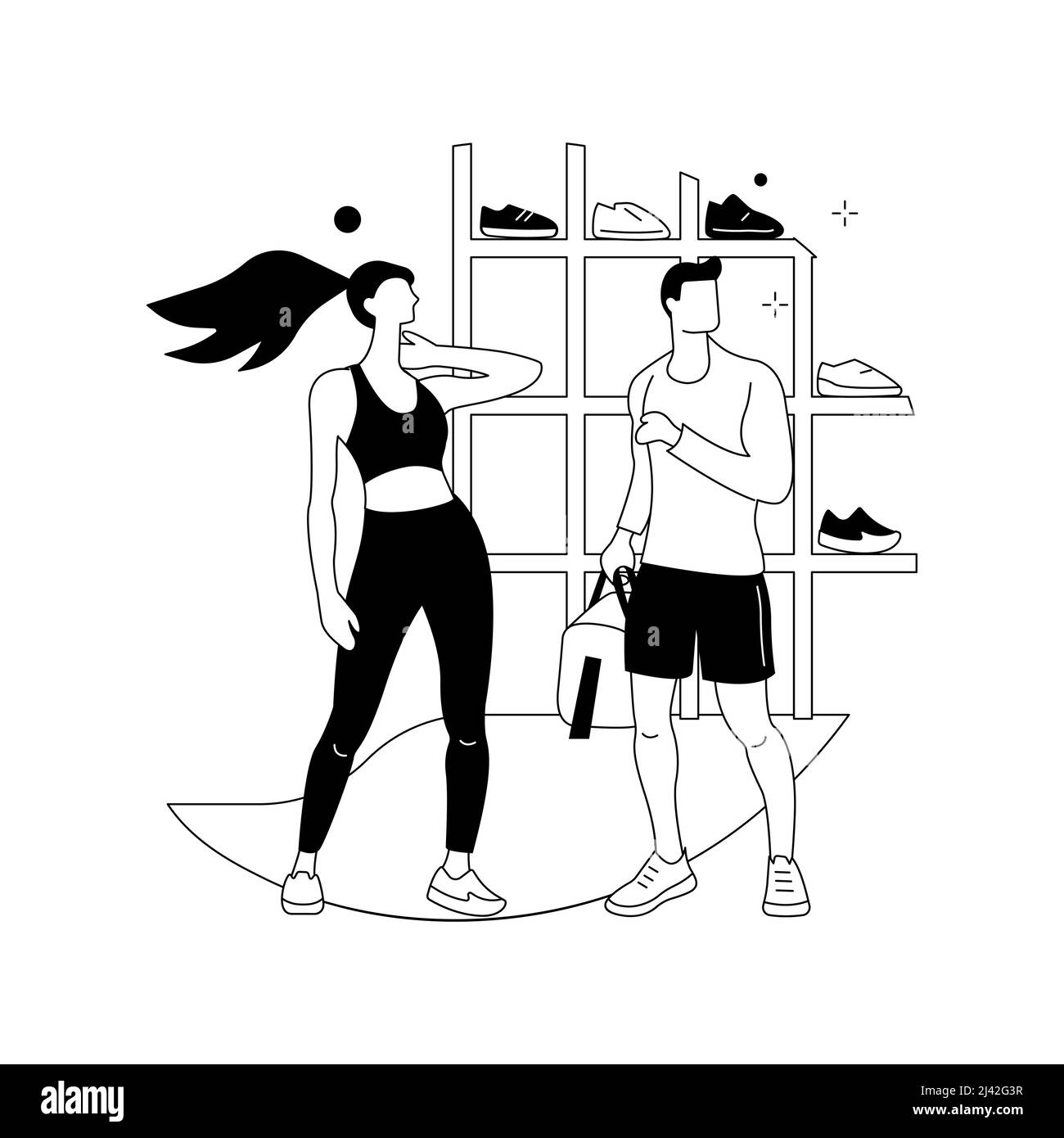 Illustrazione vettoriale del concetto astratto di moda di allenamento. Moda esercizio, outfit allenamento, tendenza abbigliamento palestra, marca abbigliamento sportivo, stile sportivo, oversize cl Illustrazione Vettoriale